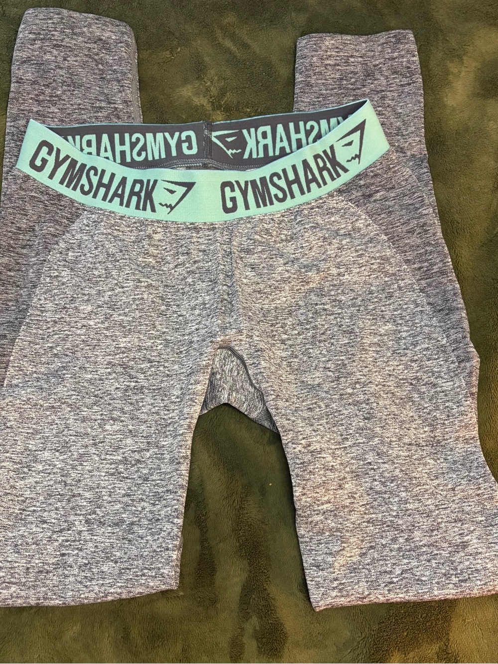 Gymshark Heather Gray Leggings with Mint Logo Waistband